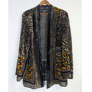 Vtg Velvet Burnout Duster Open Front Cardigan Animal Print Leopard Boho Size 12